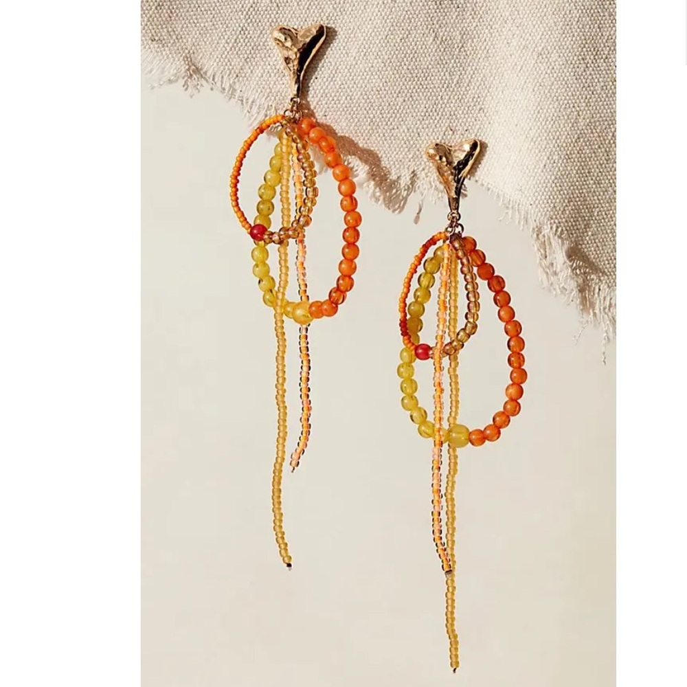 Free People Vibrant Orange and Yellow Beaded Earrings